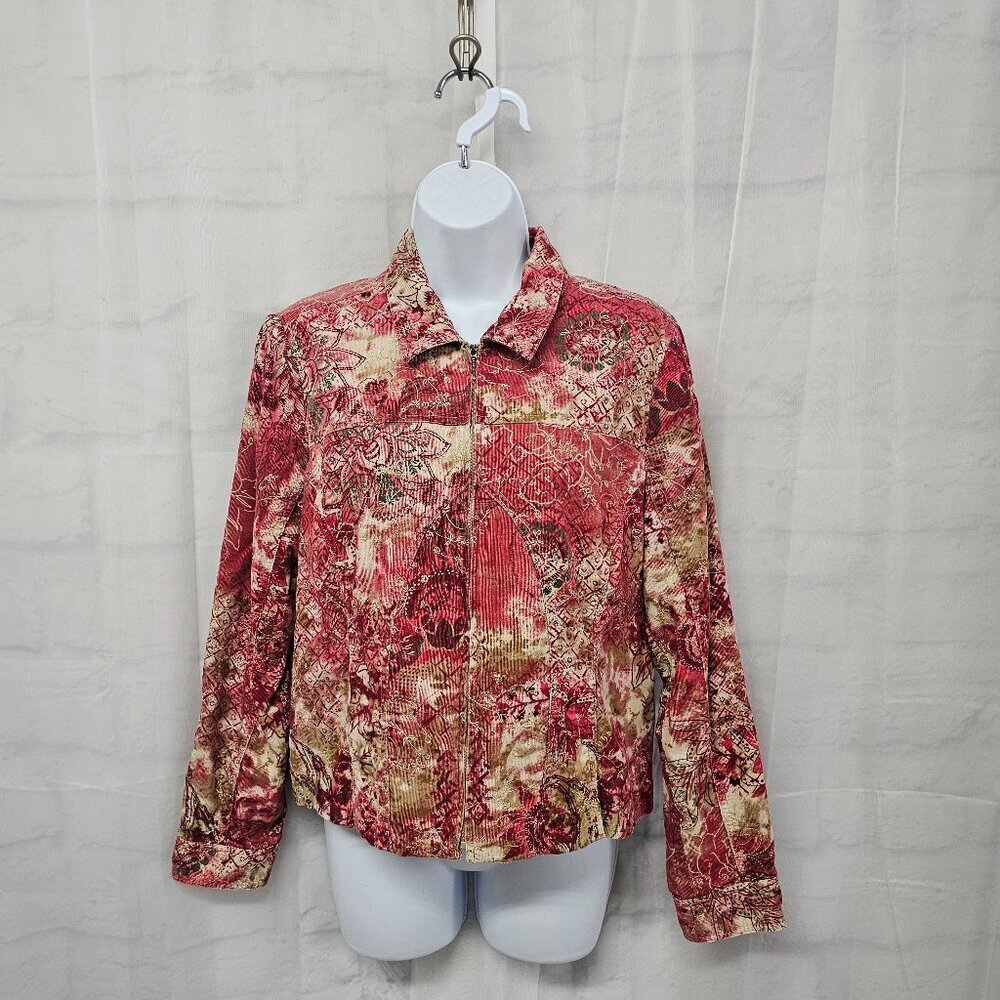 Christopher & Banks Pink Boho Corduroy Jacket Floral Embroidered Lightweight M